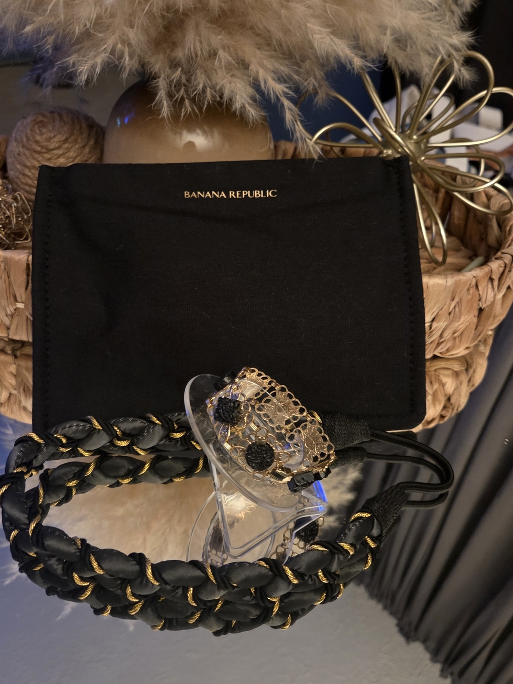 Black Gold Accessories Bundle Statement Headband Bracelet Wristlet Boho Glam